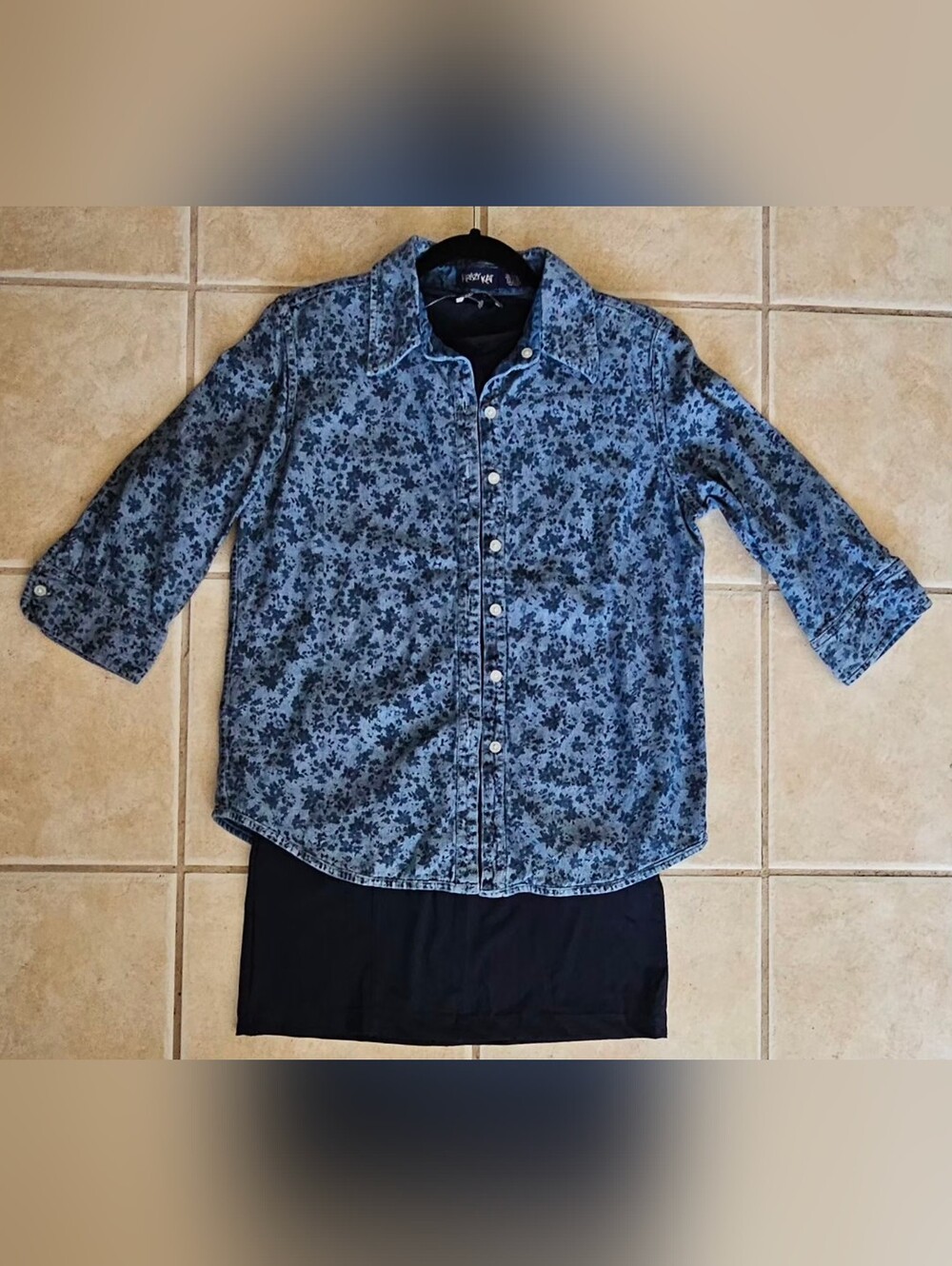 Vintage Krazy Kat Floral Denim Jacket 3/4 Sleeve + Zara Navy Bodycon Dress Bundl